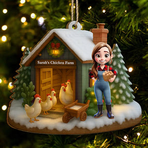 Christmas Chicken Farm - Personalized Custom Shaped Wooden Ornament