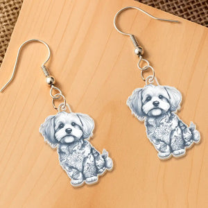 Personalized Chinoiserie Toile Dog Mom Cat Mom Cutout Earrings