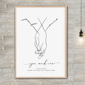 Personalized with name date canvas,hand in hand bride and groom,Wedding gift