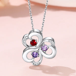 Personalized Heart Lucky Leaf Clover Birthstone Necklace
