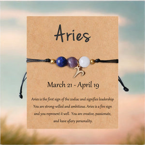 Natural Stone Hand Woven Bracelet With Twelve Constellations Paper Card