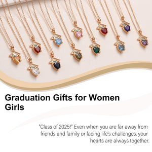 Engraved Name Personalized Bachelor Hat Heart Shaped Birthstone Graduation Necklace