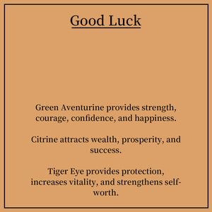 Personalized GOOD LUCK crystal chip bottle. Lucky charm. Crystals for new beginnings, exams, interview