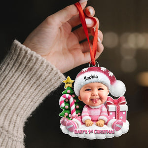 Cute Baby Sitting Personalized  Acrylic Ornament, Christmas Keepsake for Baby, New Mom, New Dad