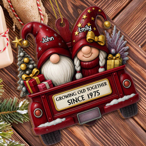 Growing Old Together, Christmas Red Truck Couples, Personalized Wood Ornament, Gift for Parents