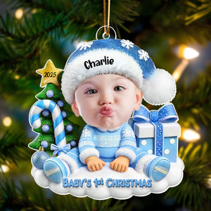 Cute Baby Sitting Personalized  Acrylic Ornament, Christmas Keepsake for Baby, New Mom, New Dad