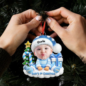 Cute Baby Sitting Personalized  Acrylic Ornament, Christmas Keepsake for Baby, New Mom, New Dad