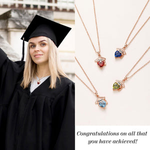 Engraved Name Personalized Bachelor Hat Heart Shaped Birthstone Graduation Necklace