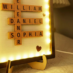 Personalized Family LED Plaque – 2-Layer Wooden Family Crossword Art – Deal Gift for Families