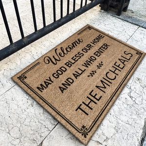 Personalized welcome may God bless our home and all who enter Doormat