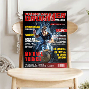 Personalized Modern Drummer Magazine Cover Poster, Cool Gift For Music Lover, Drummer Gift