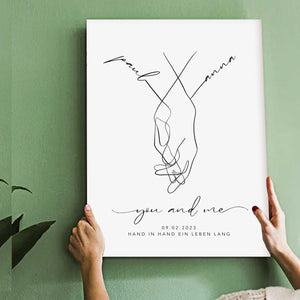 Personalized with name date canvas,hand in hand bride and groom,Wedding gift