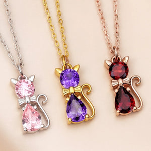 Custom Birthstone Cat Necklace for Women,Kitten Necklace, Gift for Cat Lovers