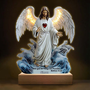 With God All Things Are Possible - Personalized Christian Shaped Plaque Light Base