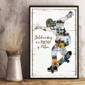 Personalized Skateboard Photo Collage Canvas Print,Unique Skateboard Gifts