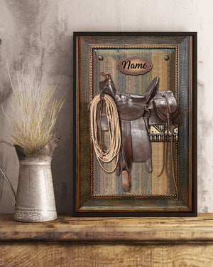 Canvas Horse Saddle Frame Print, Personalized Canvas For Horse Lovers