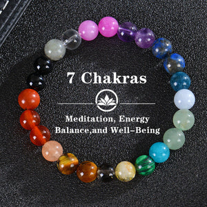 Seven Colored Stone, Tiger Eye Stone Bracelet - 7 Chakras Card Bracelet