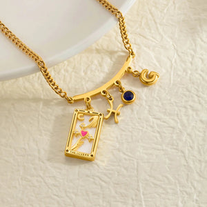 Personalized Tarot Zodiac Birthstone Initial Number Necklace Gift for Astrology Lovers