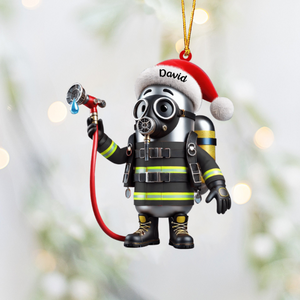 Custom Name Personalized Cute Cartoon Fire Fighter Ornament