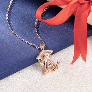 Engraved Name Personalized Bachelor Hat Graduation Initial Necklace