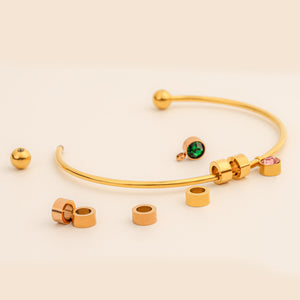 Personalized Engravable Bead Name Cuff Bracelet With Birthstone