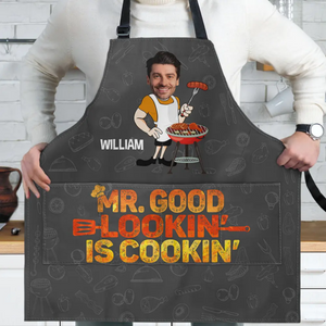 Custom Photo Mr. Good Lookin' Is Cookin' - Personalized Apron