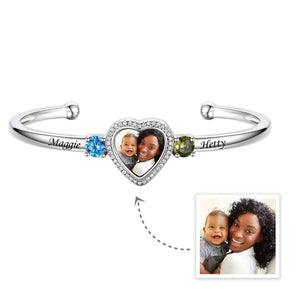 Personalized Birthstone Photo Card Cuff Bracelet For Women