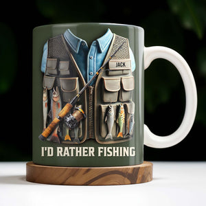 I'd Rather Be Fishing, Fishing Gear and Fish Design, Personalized Coffee Mug, Gift For Fishing Enthusiasts