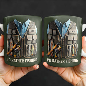 I'd Rather Be Fishing, Fishing Gear and Fish Design, Personalized Coffee Mug, Gift For Fishing Enthusiasts