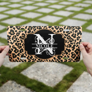 Monogram Leopard Print - Personalized License Plate