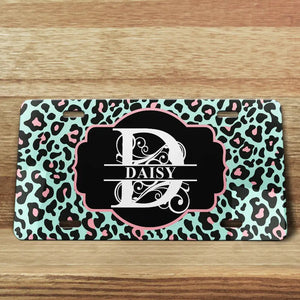 Monogram Leopard Print - Personalized License Plate
