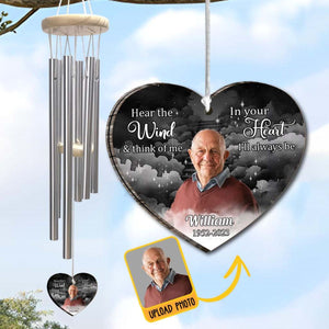 Hear The Wind And Think Of Me - Personalized Memorial Heart Wind Chimes
