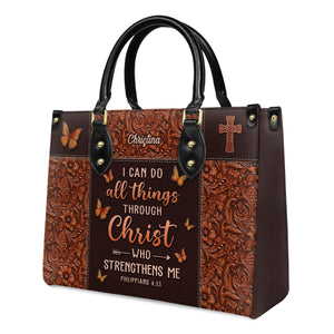 Personalized I can do all things through Christ who strengthen me-Bible Verse Leather Bag