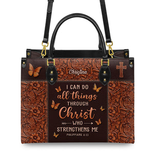 Personalized I can do all things through Christ who strengthen me-Bible Verse Leather Bag