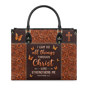 Personalized I can do all things through Christ who strengthen me-Bible Verse Leather Bag