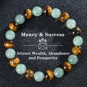 Seven Colored Stone, Tiger Eye Stone Bracelet - 7 Chakras Card Bracelet