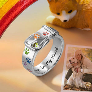 Always In My Heart, Colorful Paw Print Dog Collar-Shaped Ring