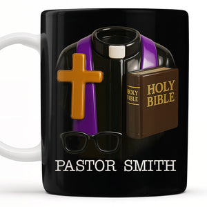Pastor Smith, Cross, Glasses and Holy Bible, Personalized Coffee Mug, Gift For Religious Leaders