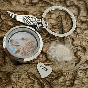 Engraved Name Photo Personalized Pet Keychain, Memorial Dog Fur keepsake