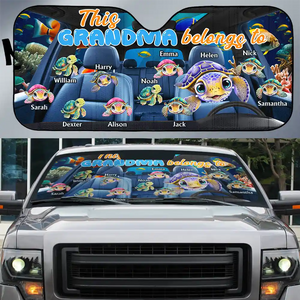 Personalized Auto Windshield Sunshade, Car Window Protector - This Grandma Belongs To Turtle Summer