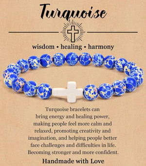 Turquoise Bracelet With Cross, Healing Beads Bracelet