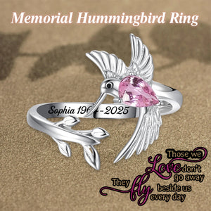 Personalized Memorial Hummingbird Leaf Ring - Those we love don't go away they fly beside us every day