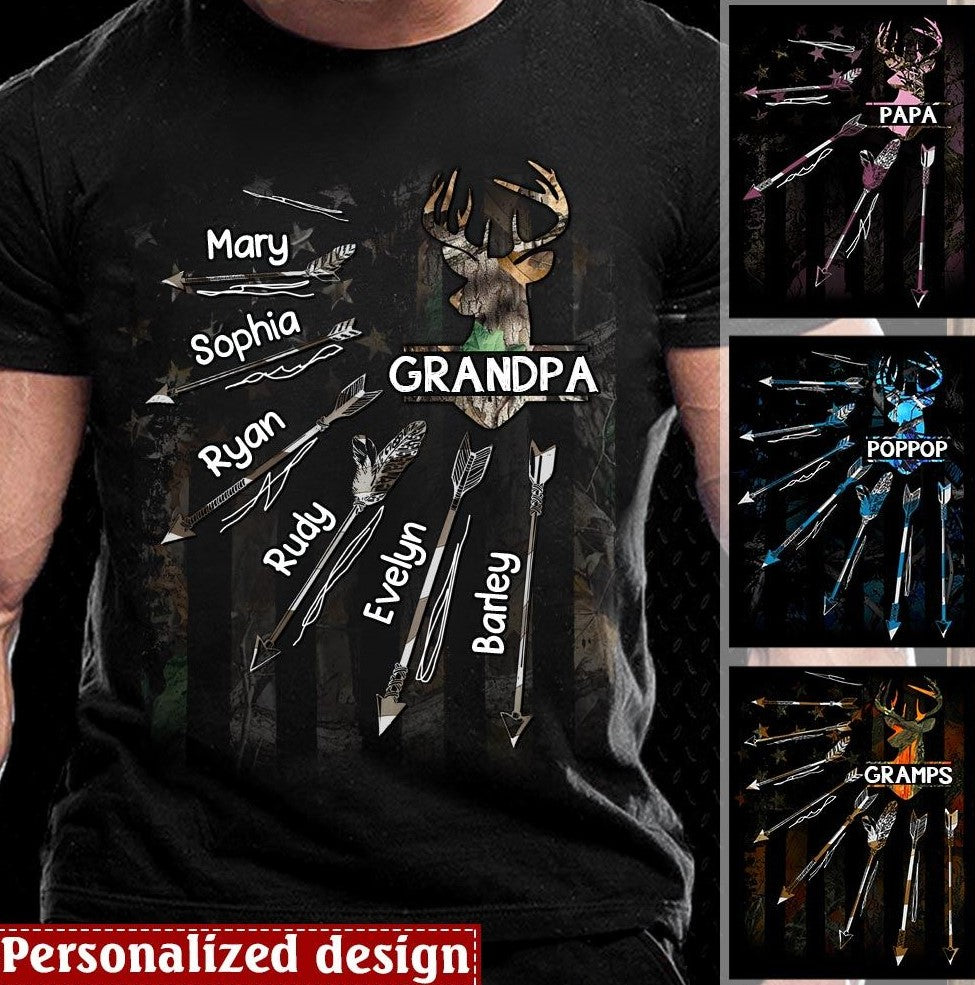 Grandpa With Grandkids Deer Arrows Personalized Papa Shirt