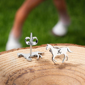 Personalized Little Galloping Horse Stud Earrings with Engraved Initial Gift for Horse Lover