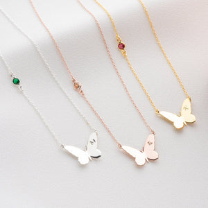 Personalized Butterfly Initial Birthstone Necklace