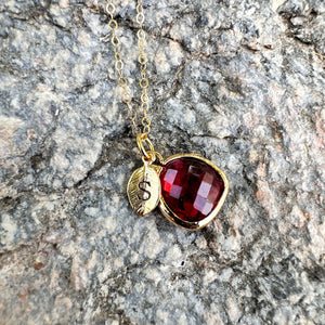 Personalized Birthstone Initial Leaves Necklace