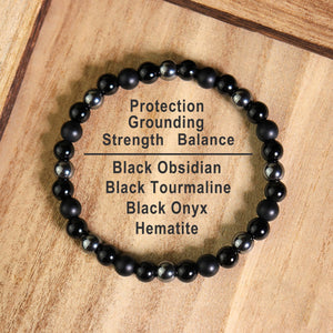 Triple protection bracelet, agate gold obsidian bracelet - Healing crystal bracelet
