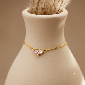 Custom Heart Birthstone Bracelet, 2 Birthstone Bracelet, Mothers Gift,Birthday Gift for Her