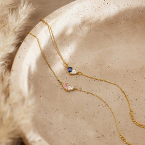 Custom Heart Birthstone Bracelet, 2 Birthstone Bracelet, Mothers Gift,Birthday Gift for Her