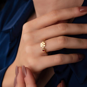 Personalized Engraved Paw Birthstone Ring Gift for Pet Lovers